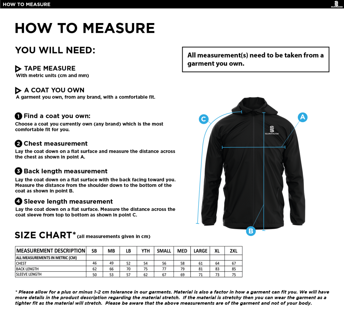 HORNCHURCH ATHLETIC CC Dual Elite 1/4 Zip Hoody / Rain Jacket : Navy - Size Guide