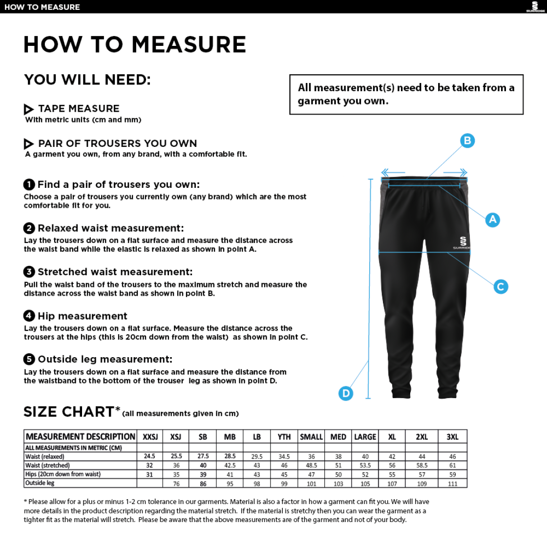 Hornchurch Athletic CC - Tek Slim Pants - Size Guide