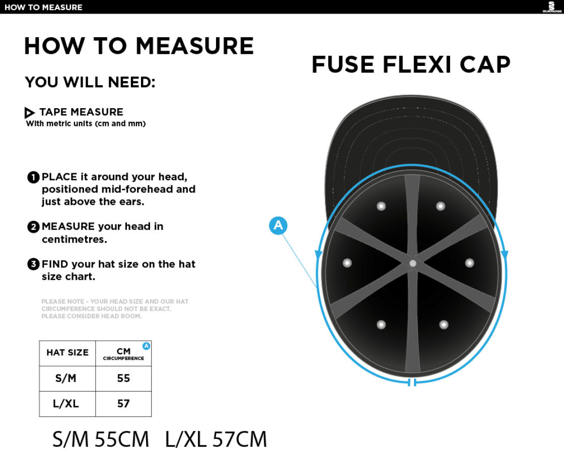 HORNCHURCH ATHLETIC CC Fuse Flexi Cap - Navy - Size Guide