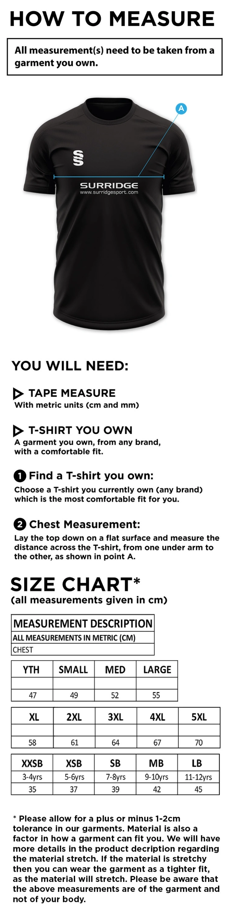 Hornchurch Athletic CC - Dual Polo - Size Guide