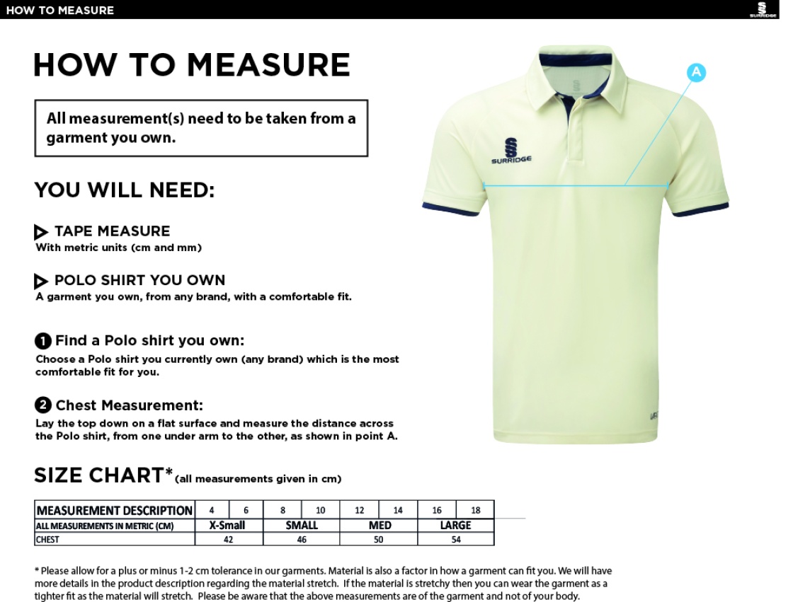HORNCHURCH ATHLETIC CC Dual Cricket Shirt Short Sleeve Womens - Size Guide
