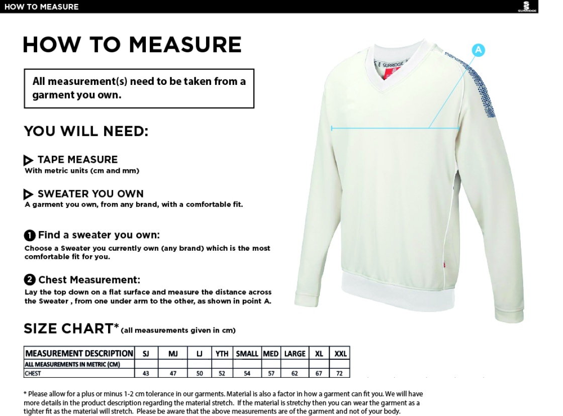 Hornchurch Athletic CC - Curve Long Sleeved Sweater (Sponsor) - Size Guide